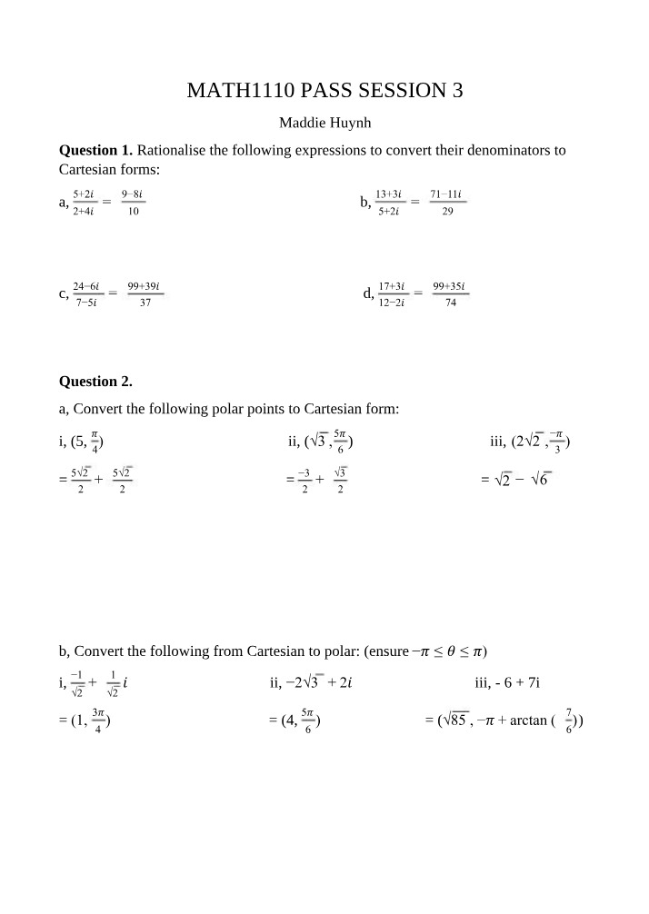 MATH1110 Session 3 PASS Answers
