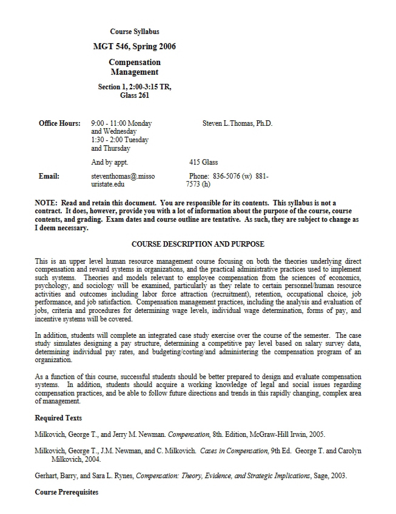 Direct Compensation Syllabus