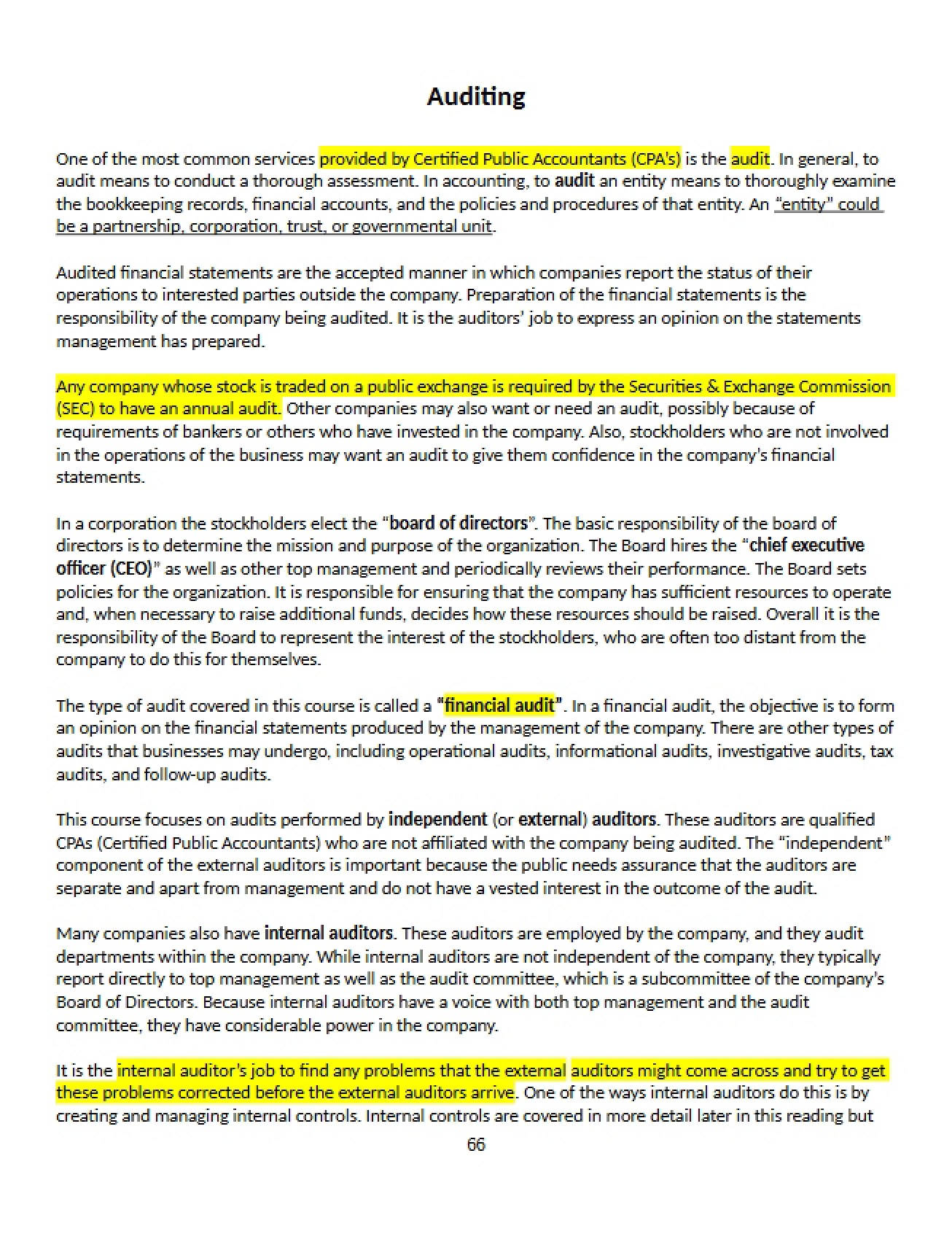 Questions and Readings Auditing