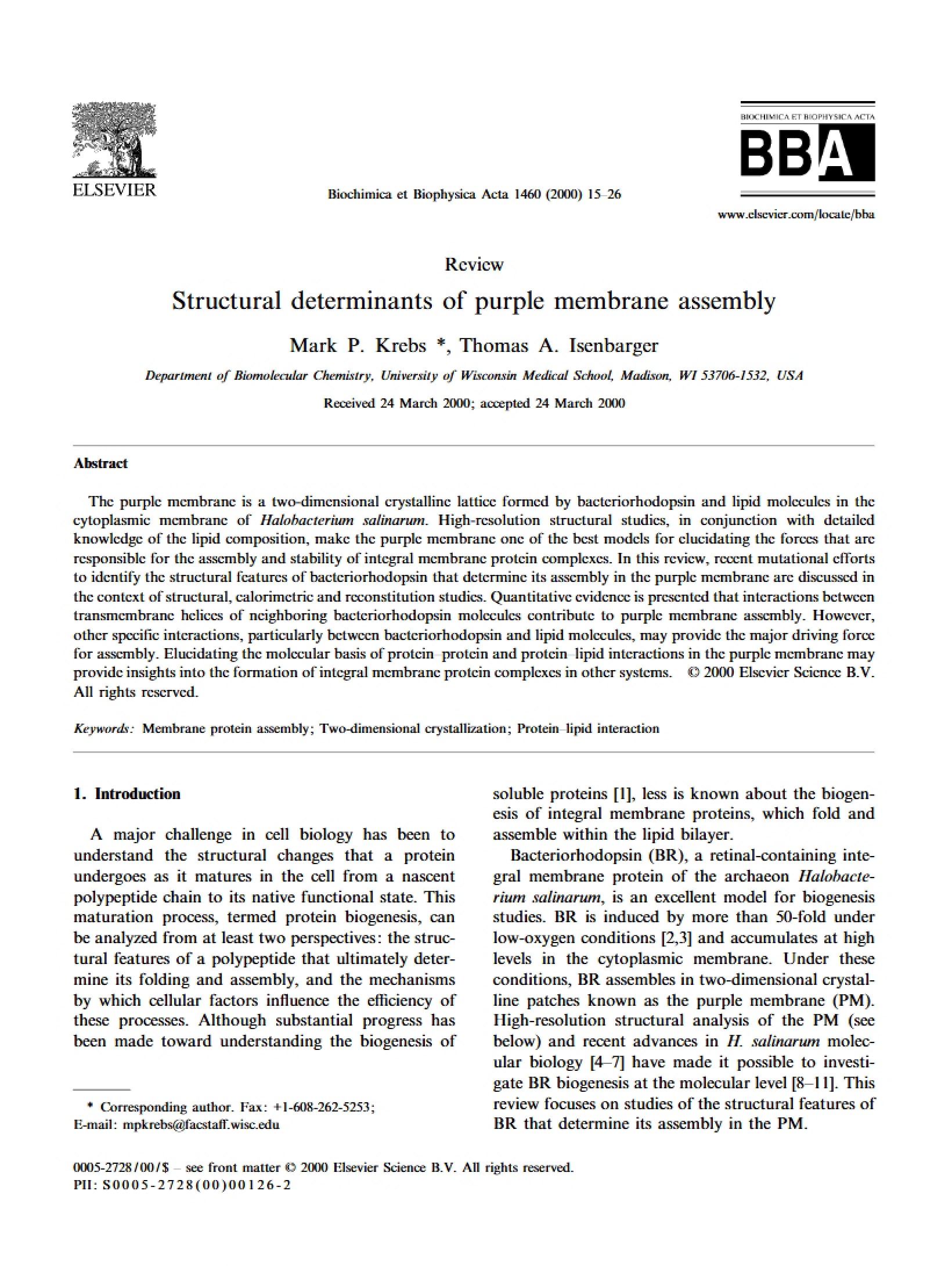 Purple Membrane Assembly Structural Determinants
