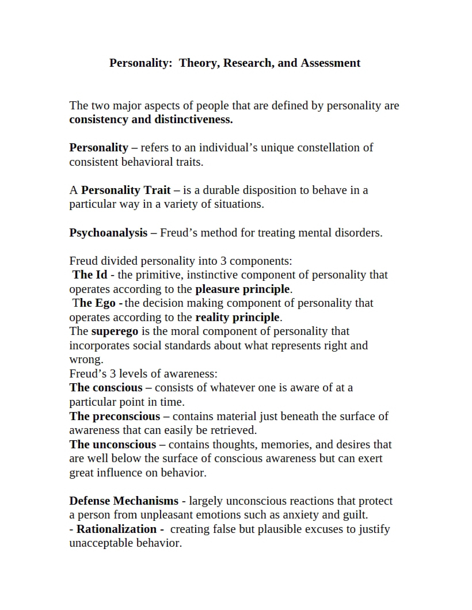 Assessment, Research, and Theory of Personality