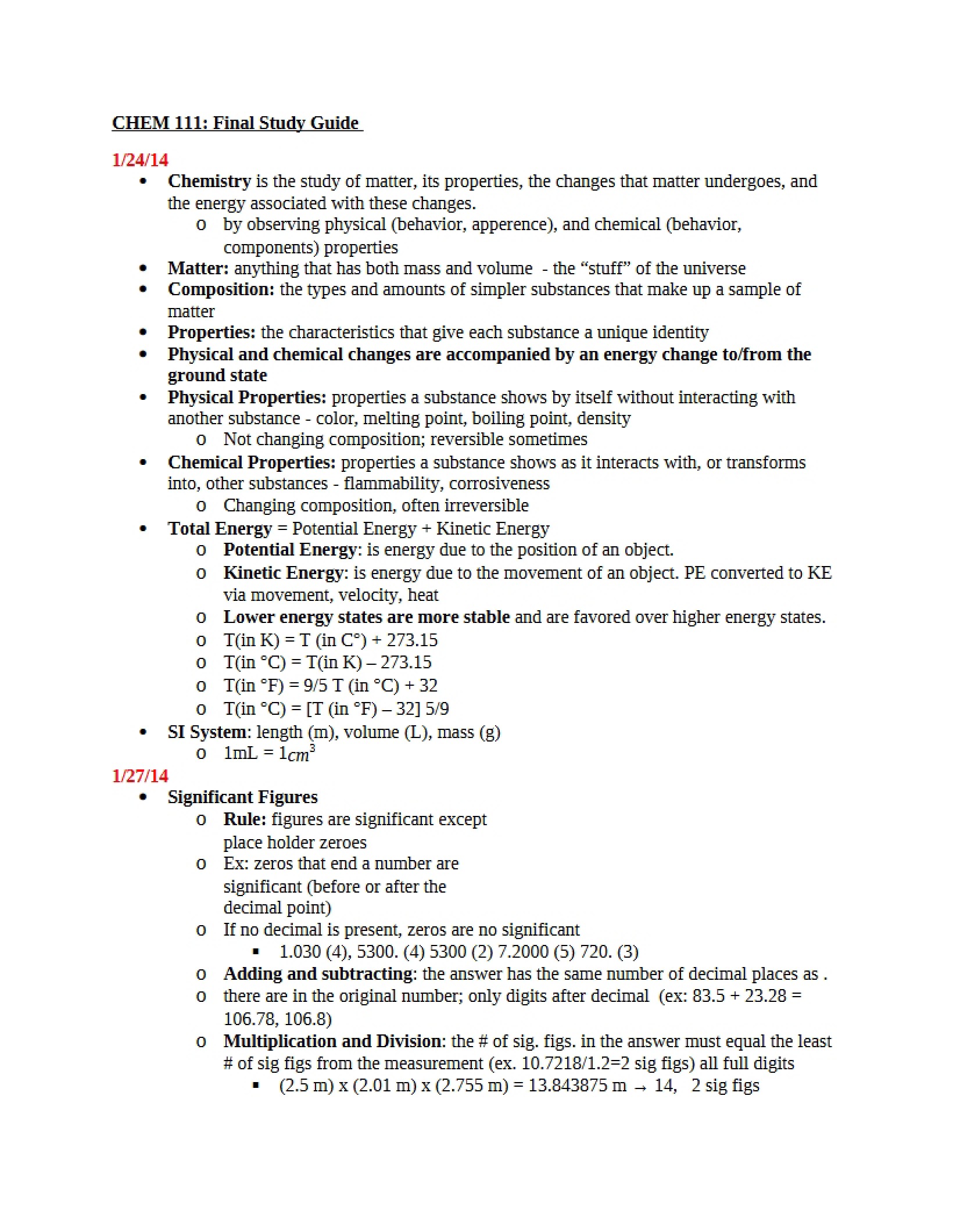 Study Guide for Final