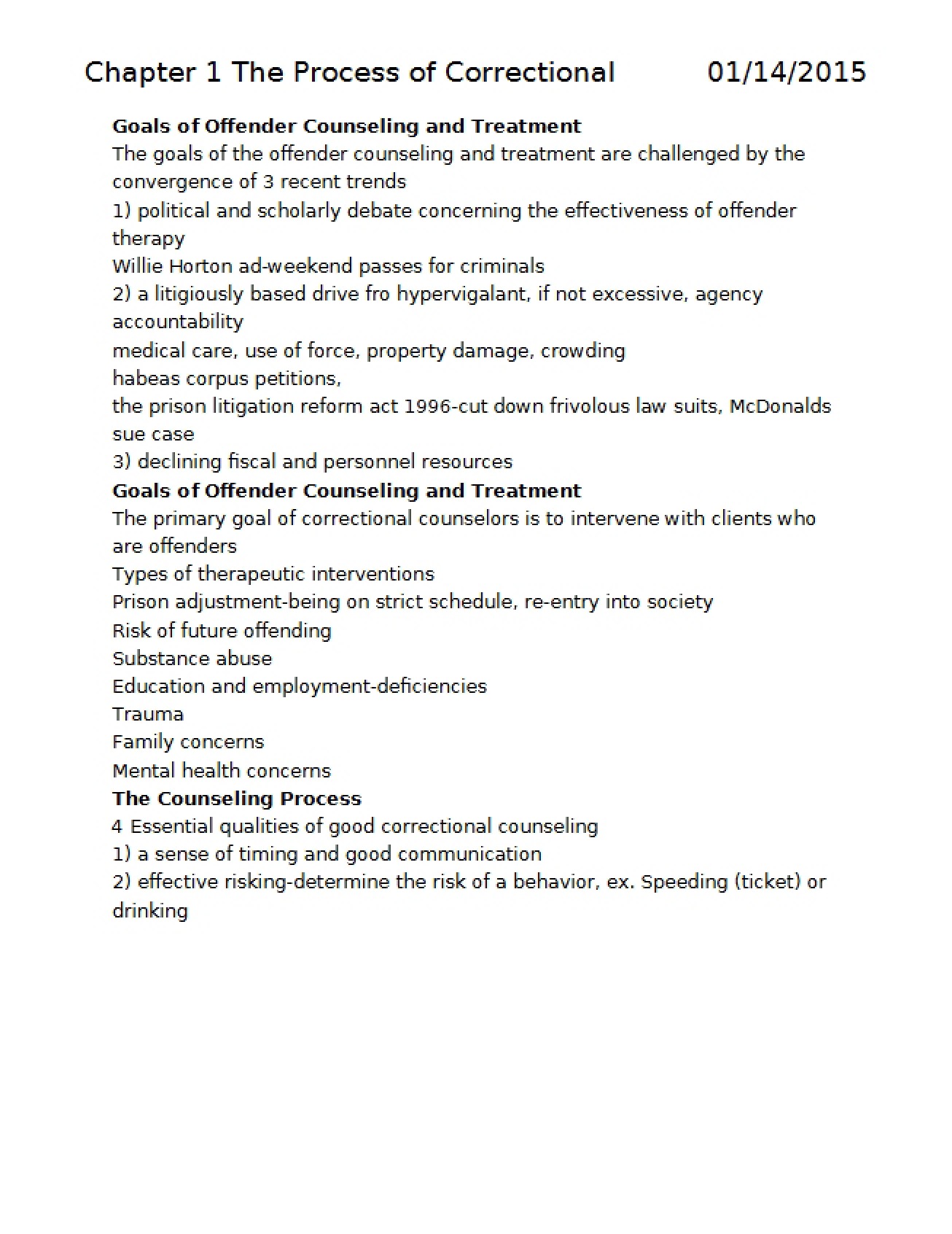 Process of Correctional Treatment from Chapter One