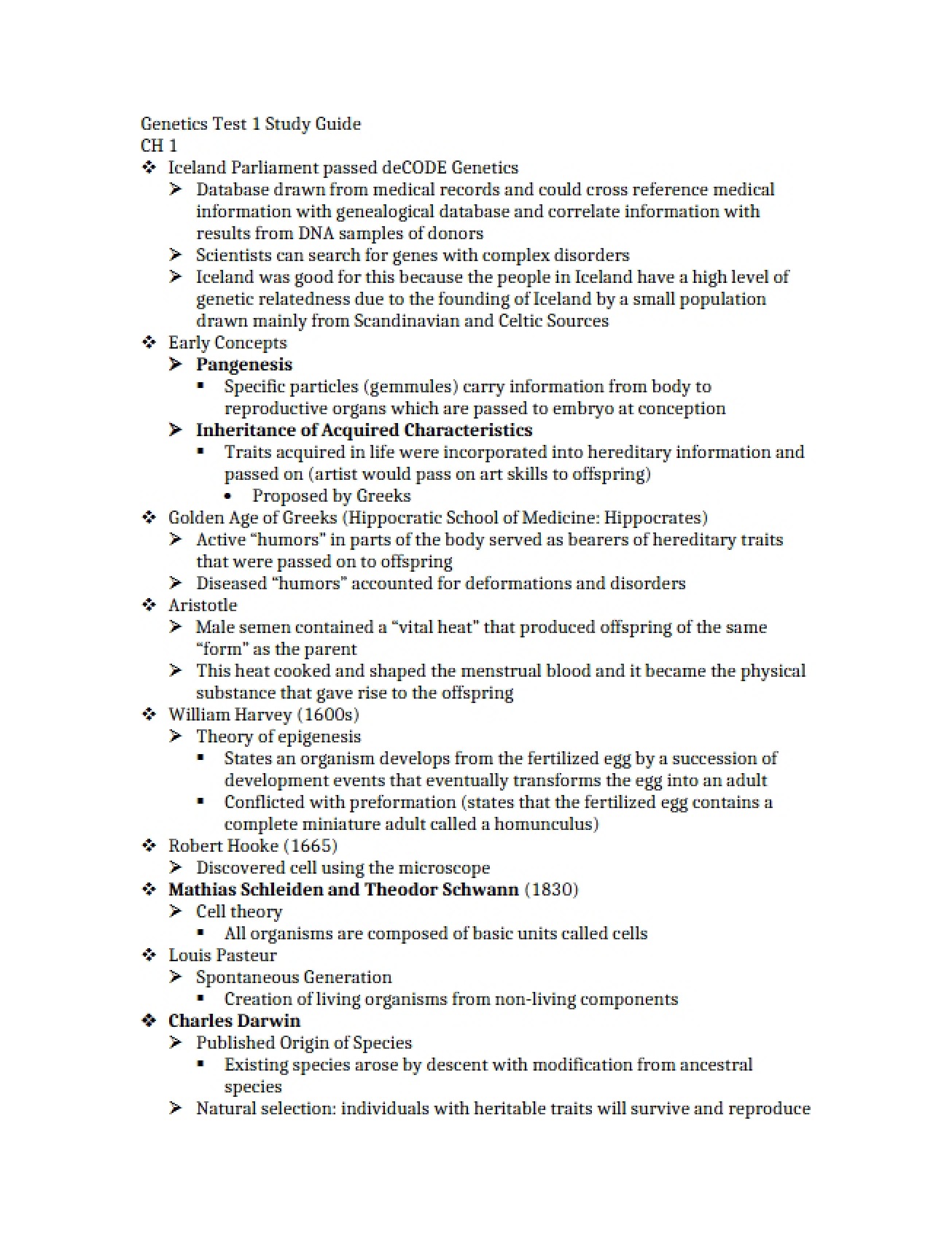Study Guide for Test One