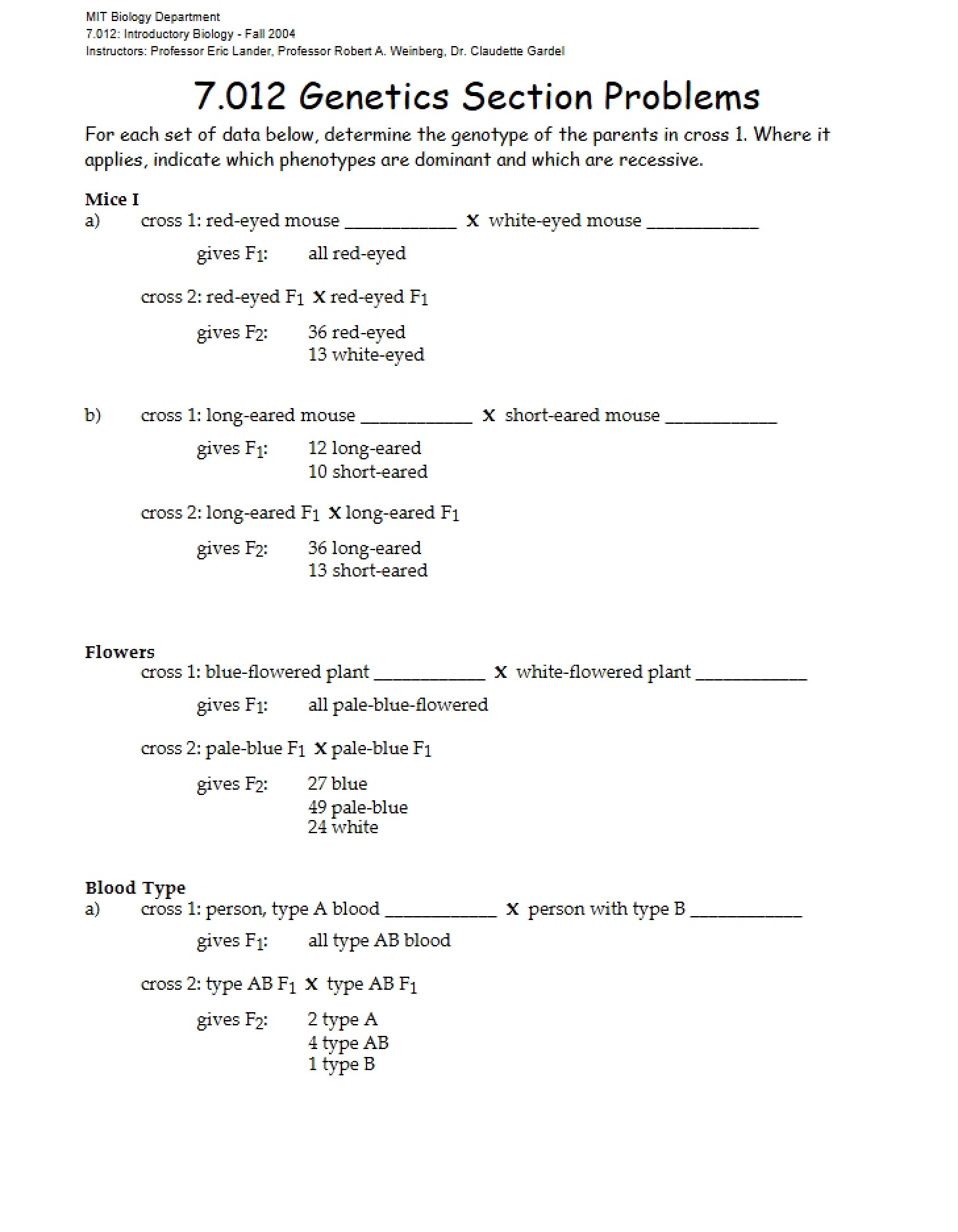 Section Problems in Genetics