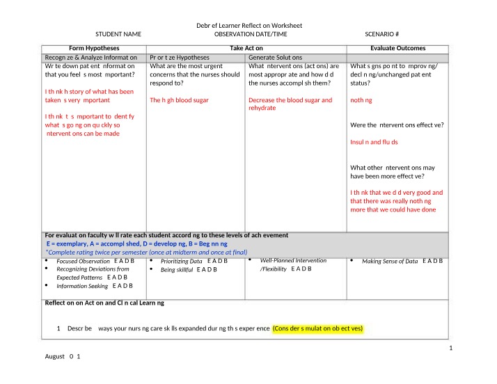 Learner Reflection Debrief Worksheet