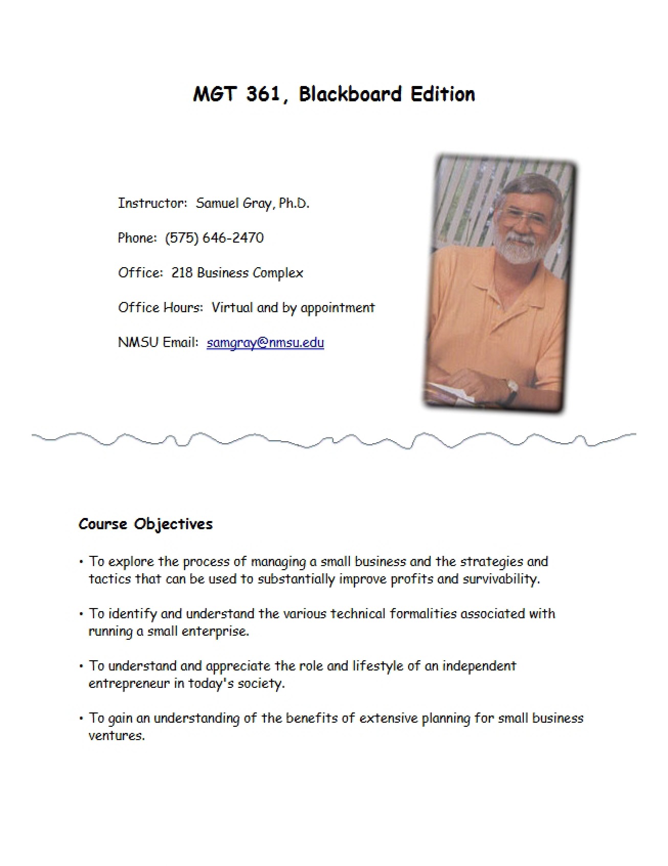 Small Business Management (Web) Syllabus - Fall 2009 - Gray