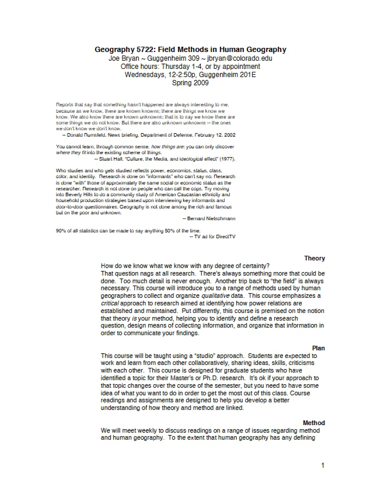 Field Methods in Human Geography Syllabus