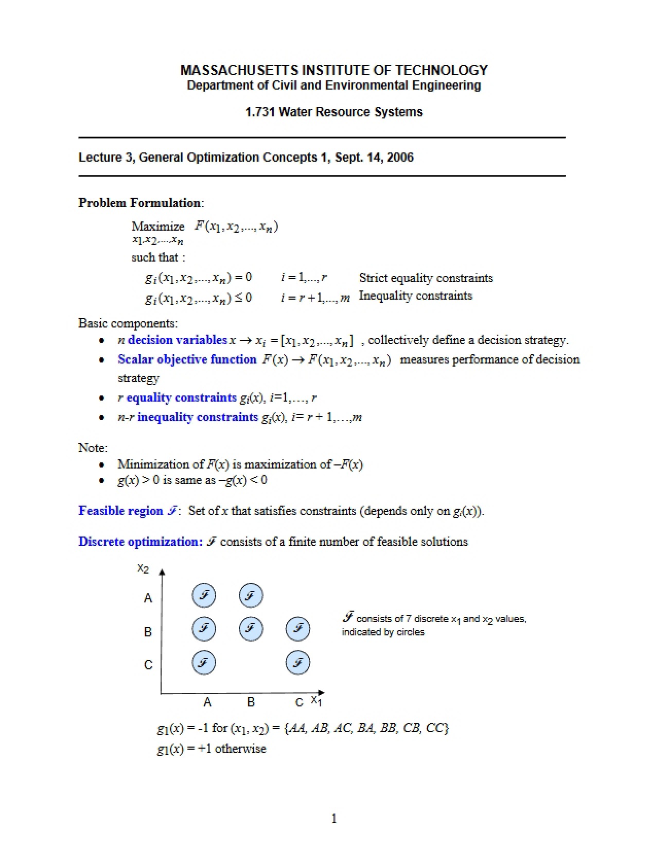 General Optimization Concepts (Lecture 3)