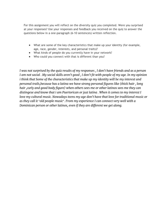 Reflection on Diversity Quiz