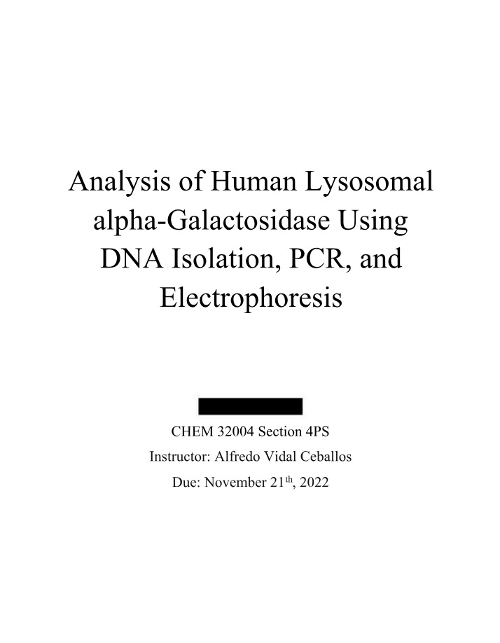 DNA Isolation, PCR, and Electrophoresis for Human Lysosomal alpha-Galactosidase Analysis