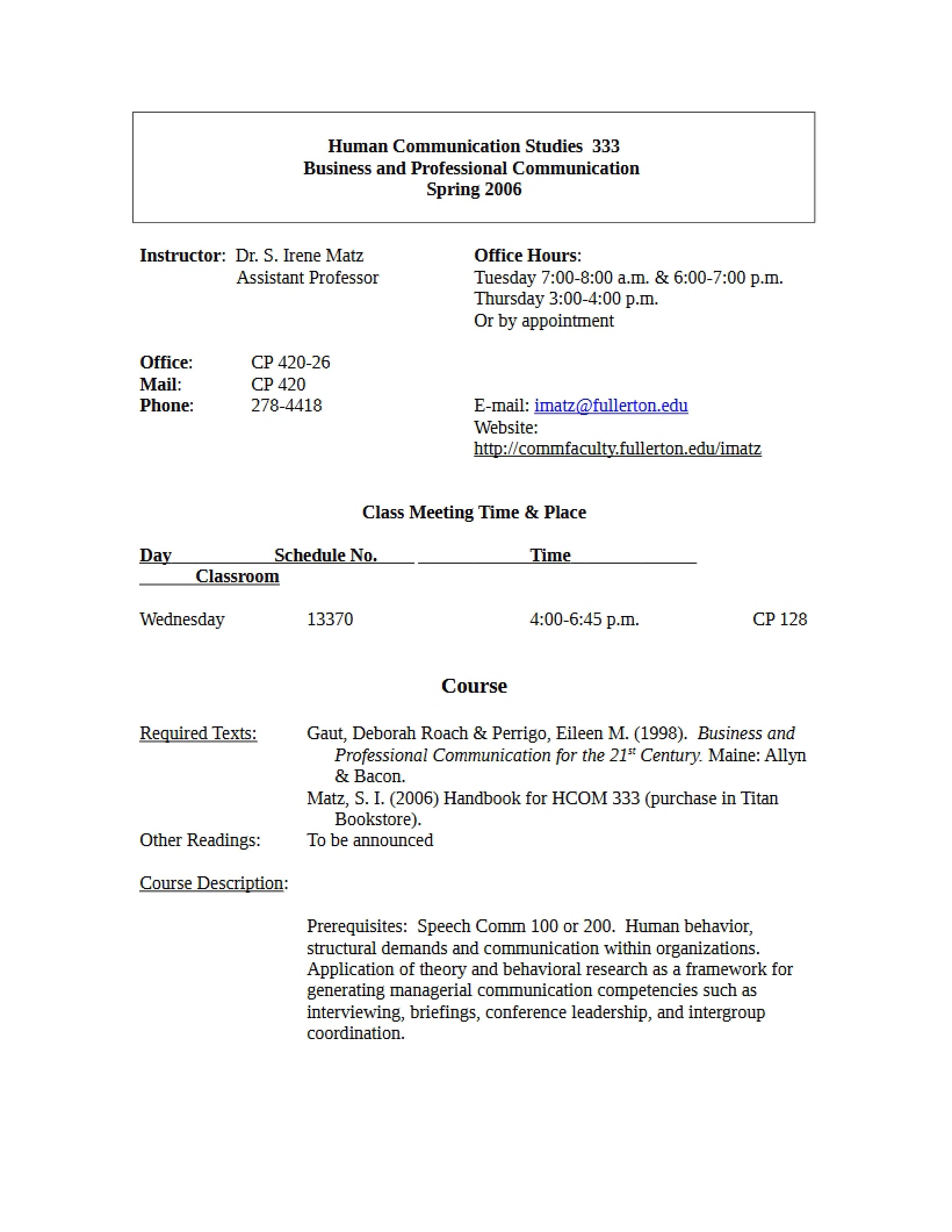 Syllabus Communication in Business