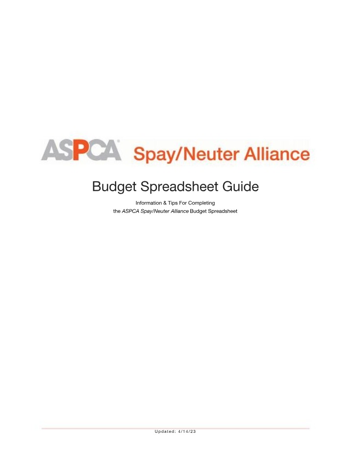Guide for ASNA Budget Spreadsheet