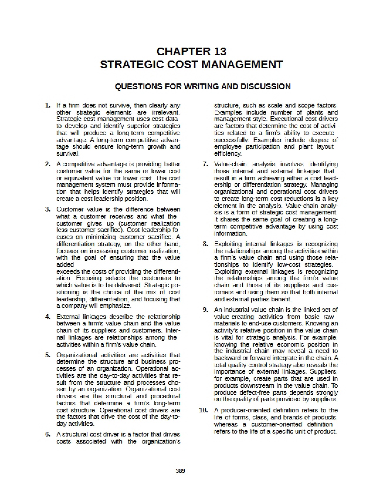 Management of Strategic Costs