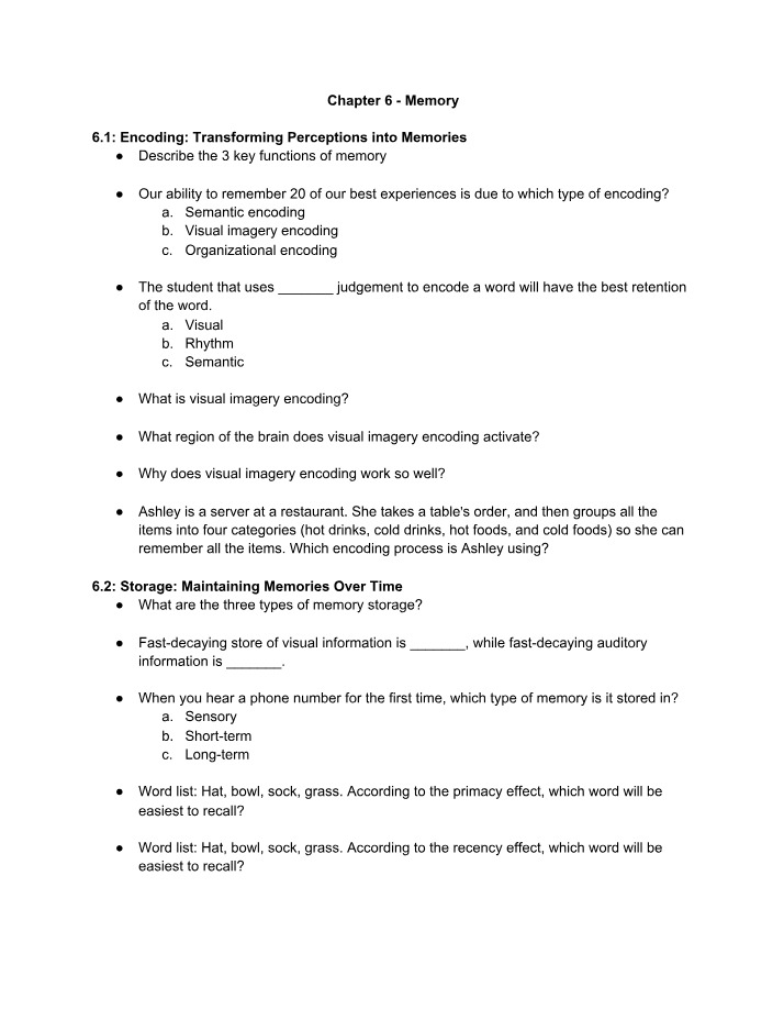 Memory Encoding, Storage, Retrieval, and Failures
