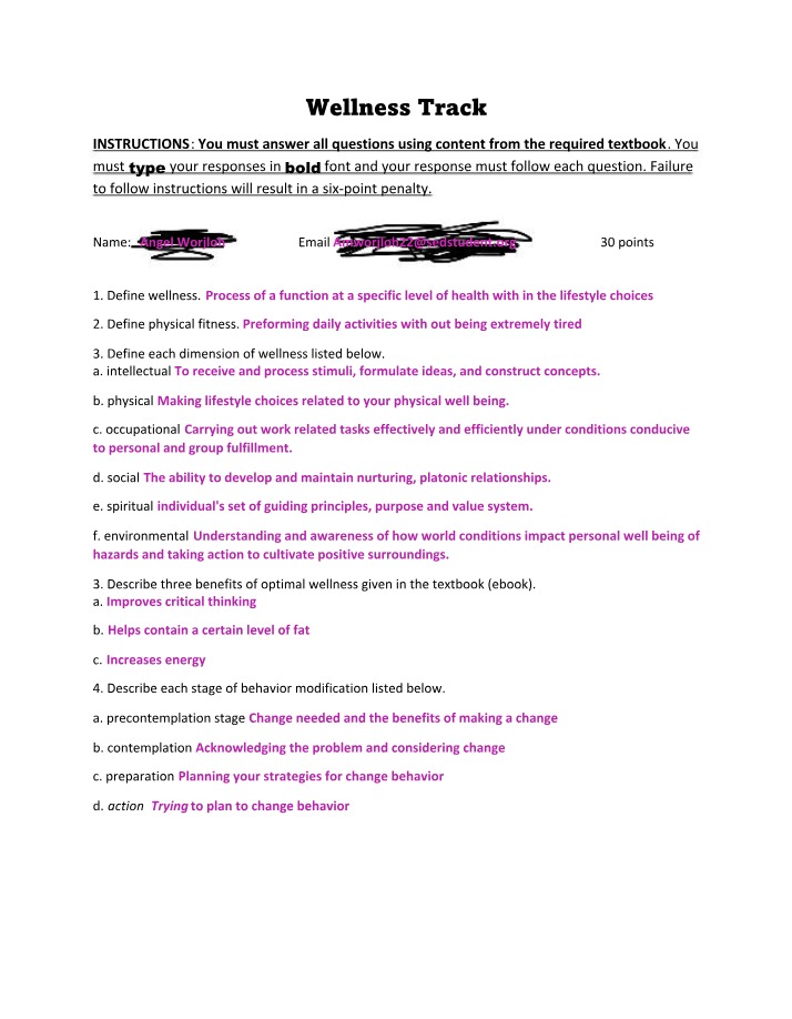 Questions for the Wellness Track