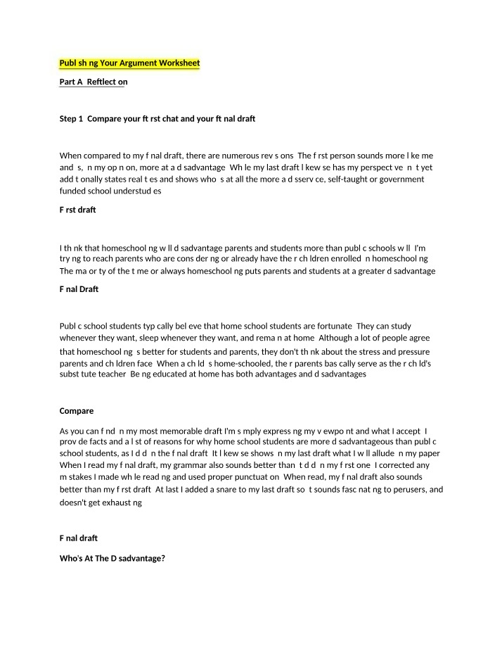 Worksheet for Publishing Your Argument