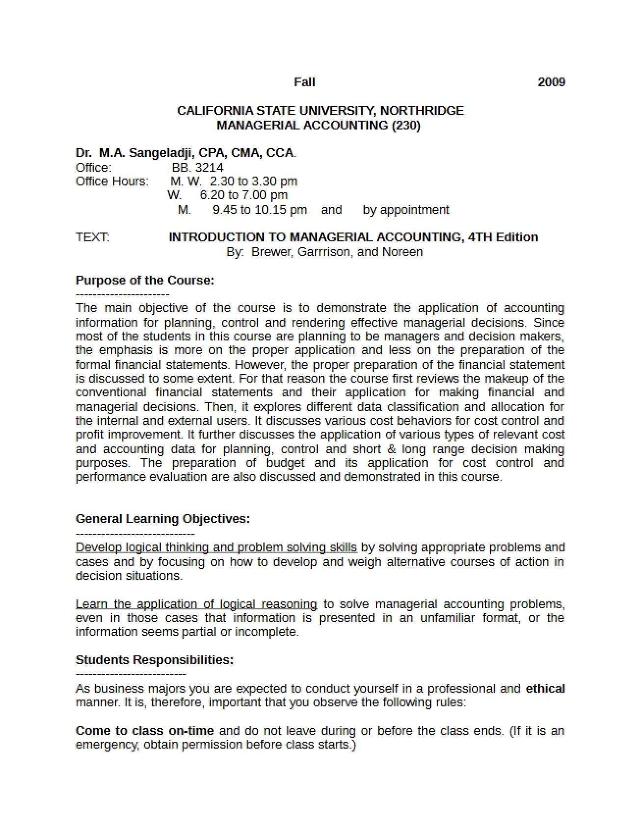 Managerial Accounting Syllabus