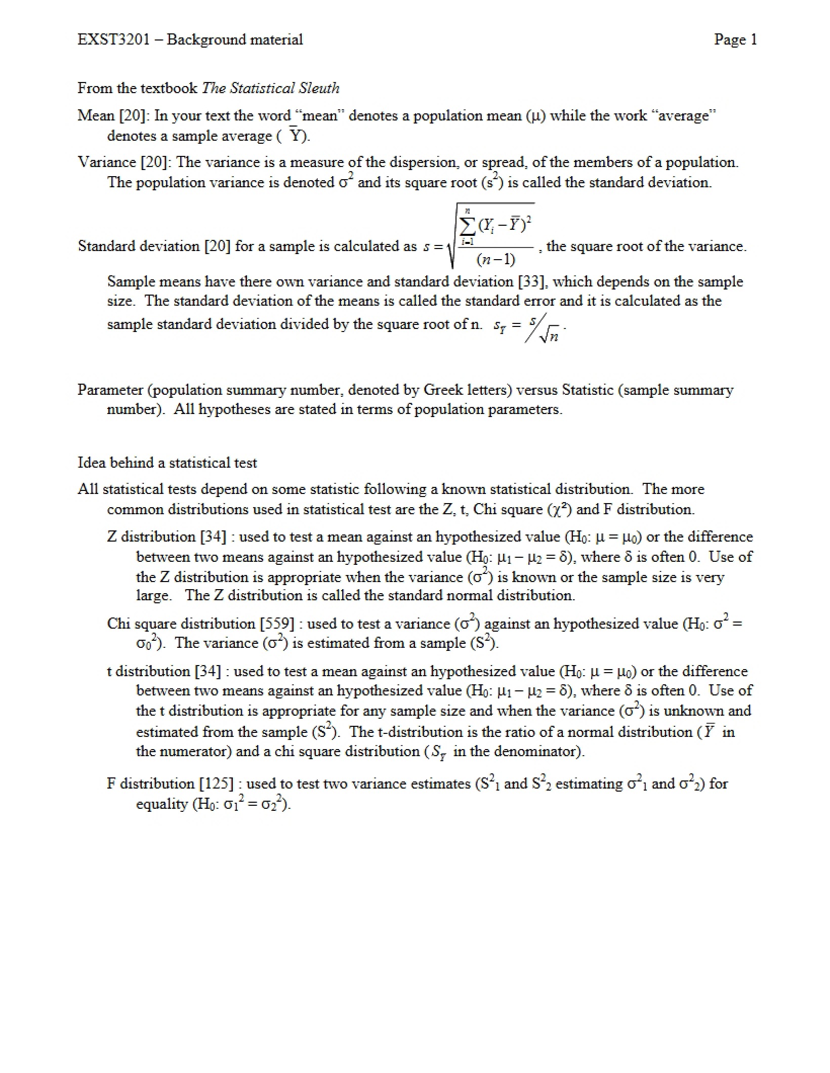 Statistical Analysis Notes