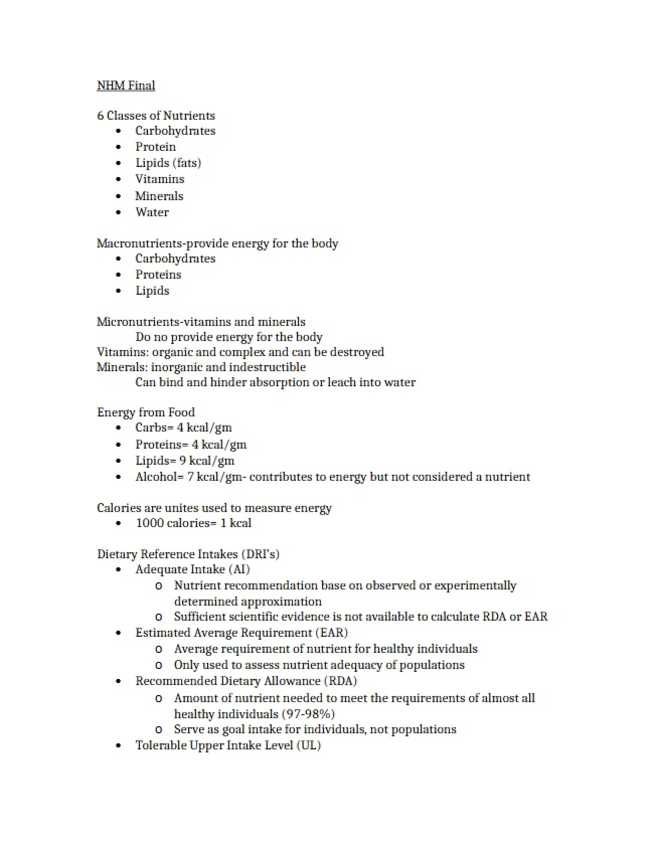 Human Nutrition Final Exam Part 1