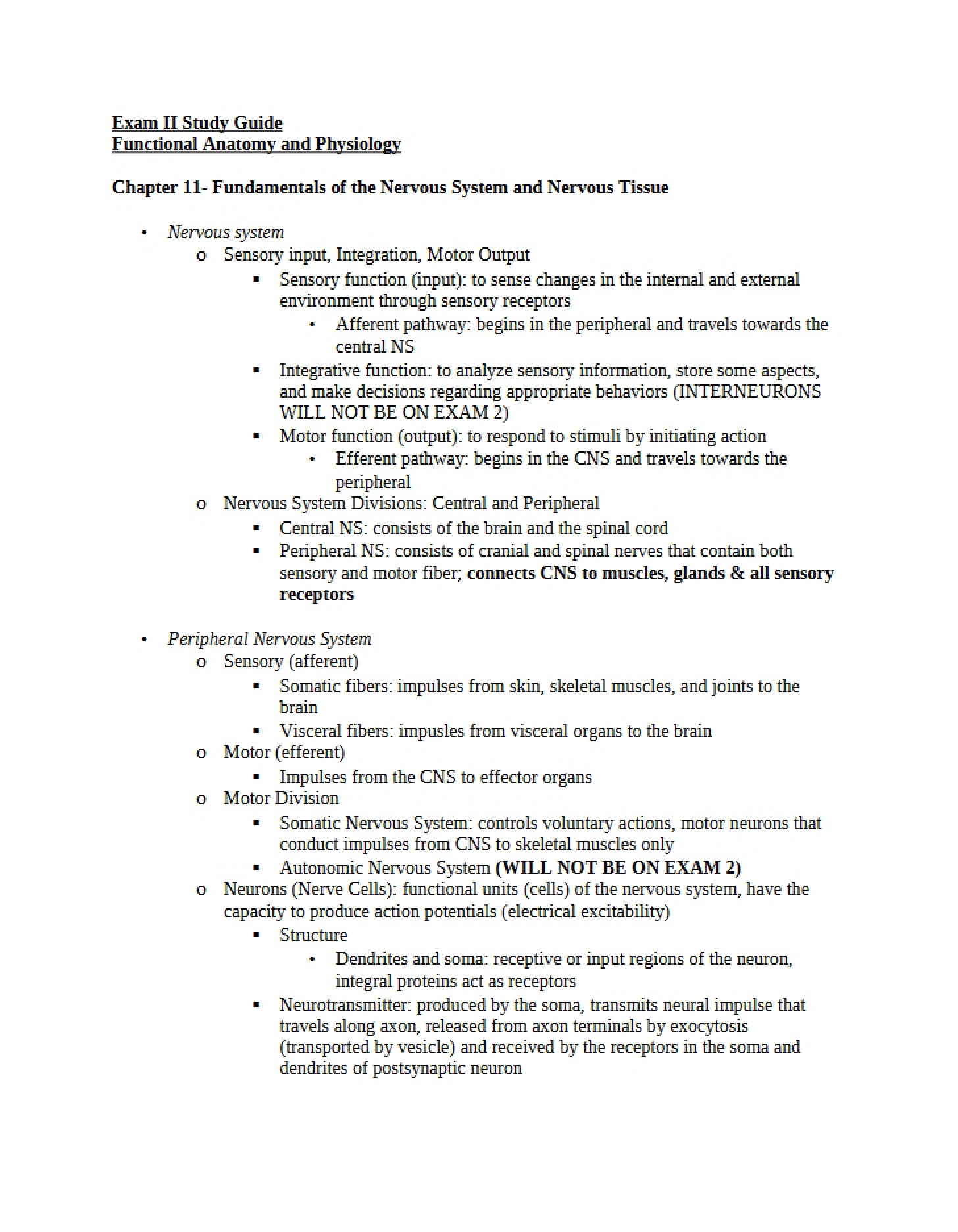 Fundamentals of the Nervous System Chapter 11