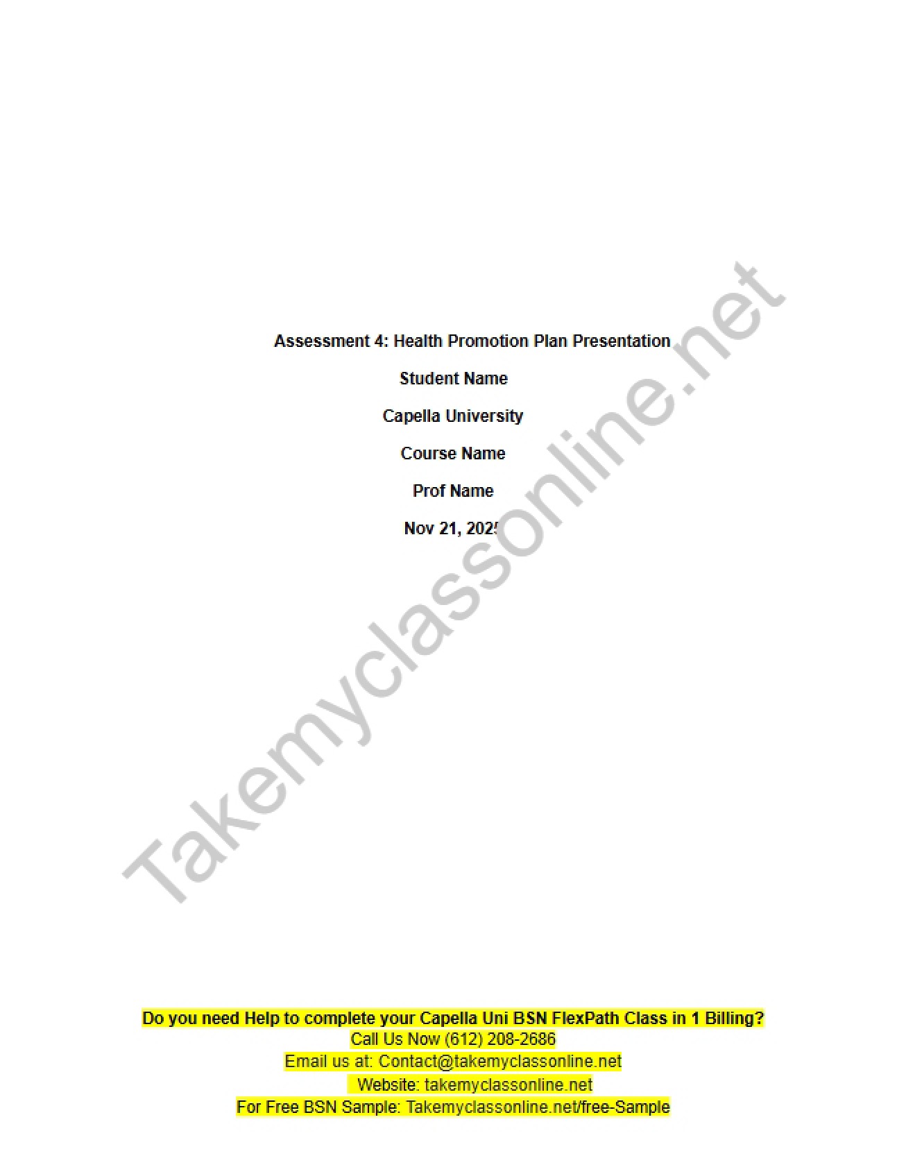 Presentation of Health Promotion Plan (Assessment 4)