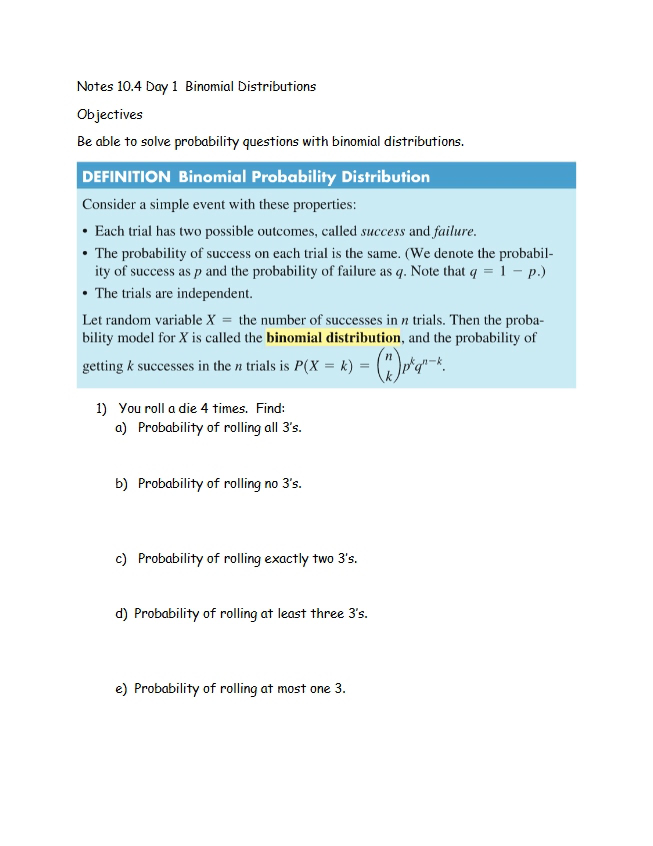 Distributions of Binomial Variables