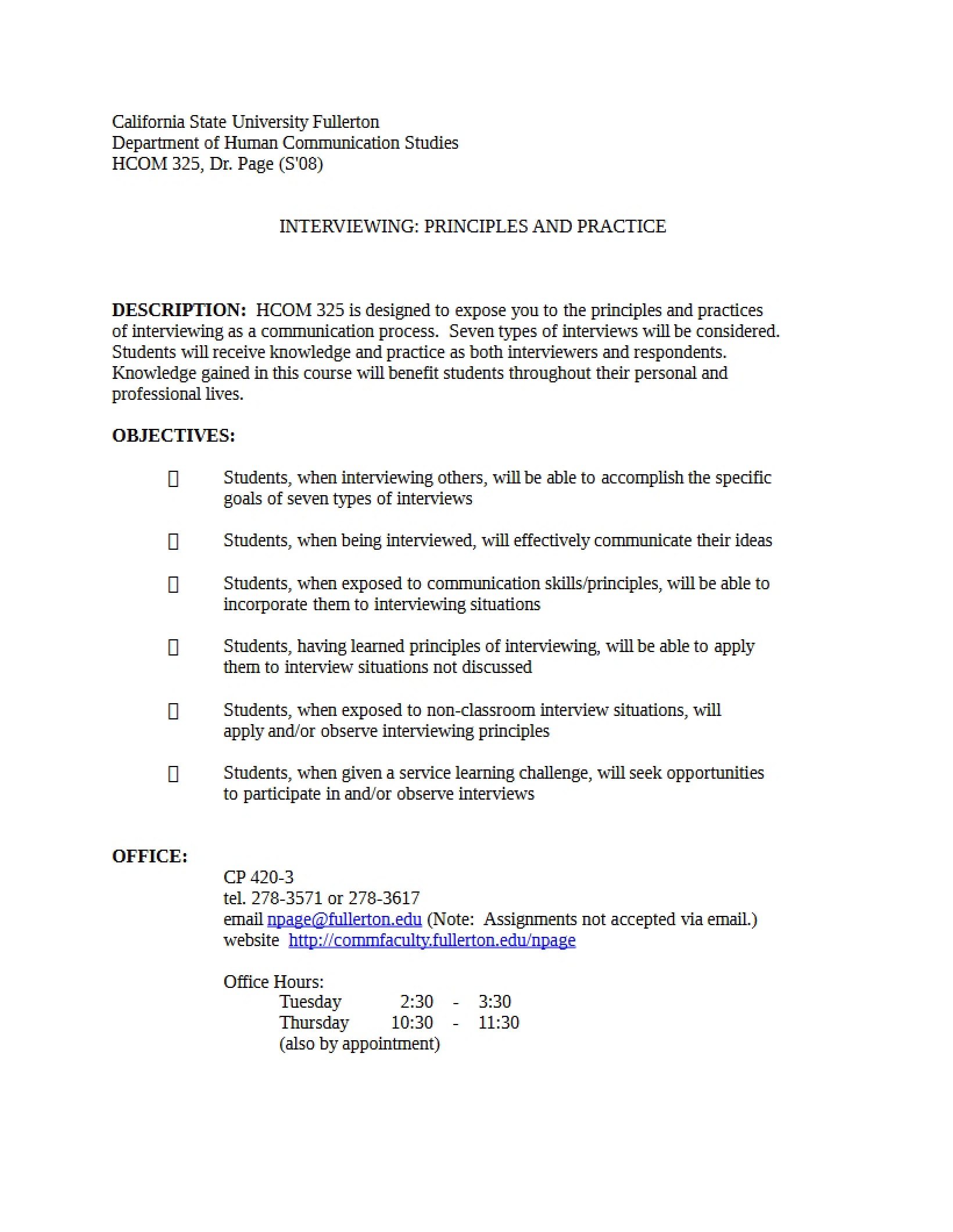 Interviewing Course Syllabus