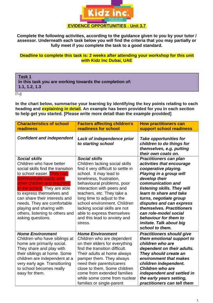Children's School Readiness Factors for Practitioners