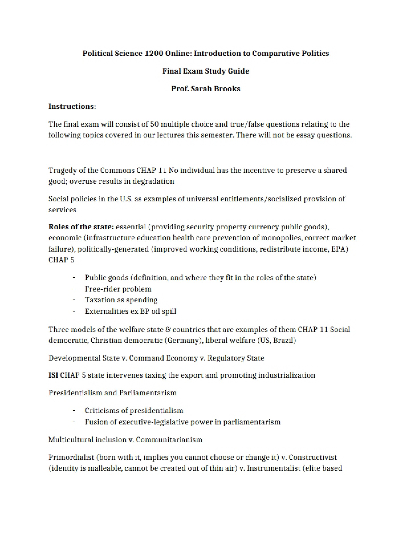 Study Guide for Final