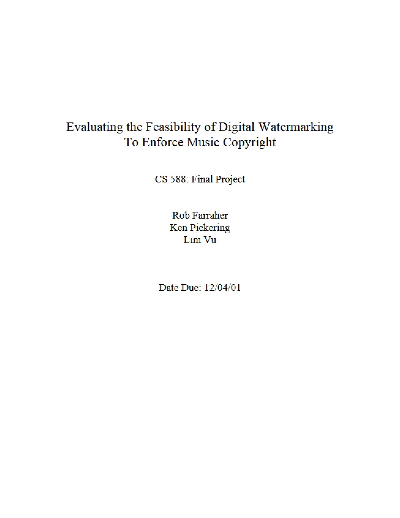 Digital Watermarking Feasibility for Music Copyright