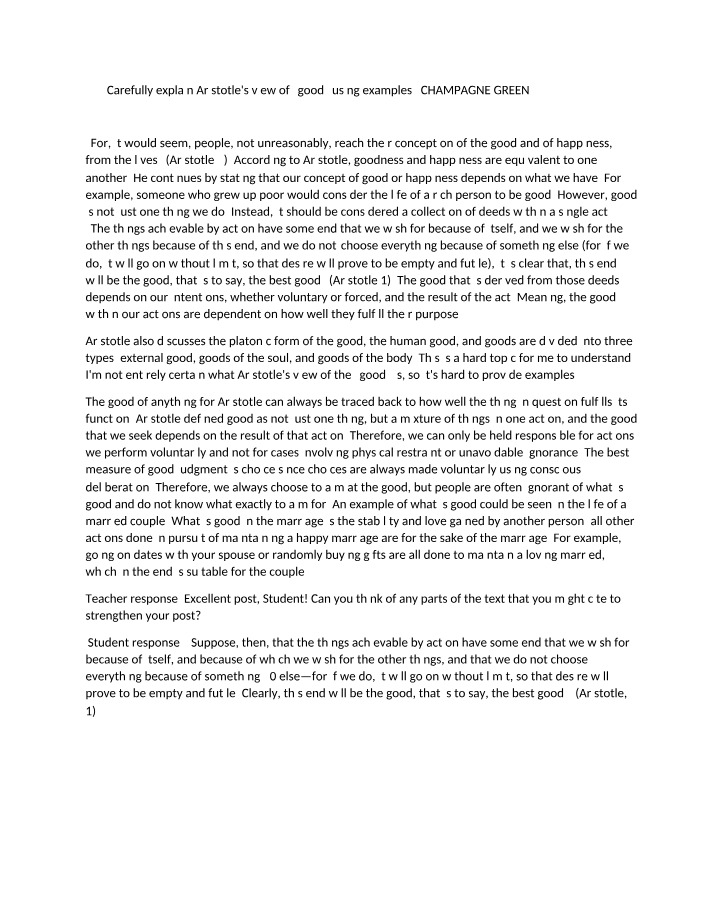 Aristotle's View of Good and Examples