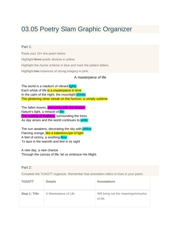 Graphic Organizer for Poetry Slam