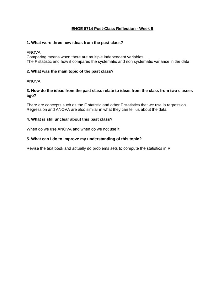 Post-Class Reflection for Week 9