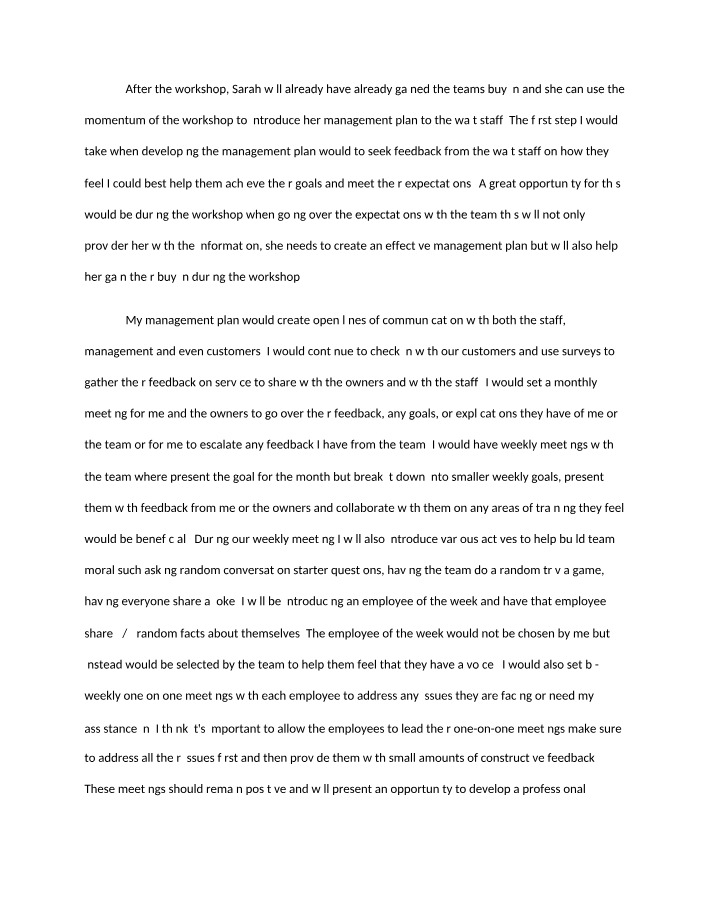 Wait Staff Feedback Management Plan