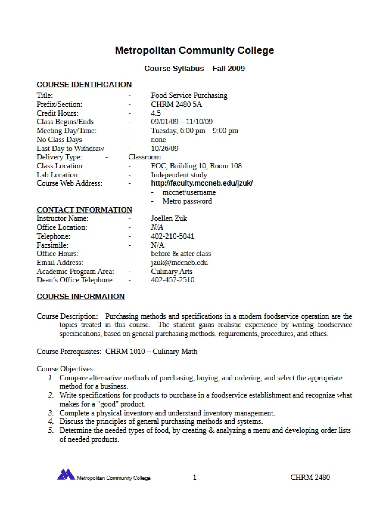 Purchasing Course Syllabus