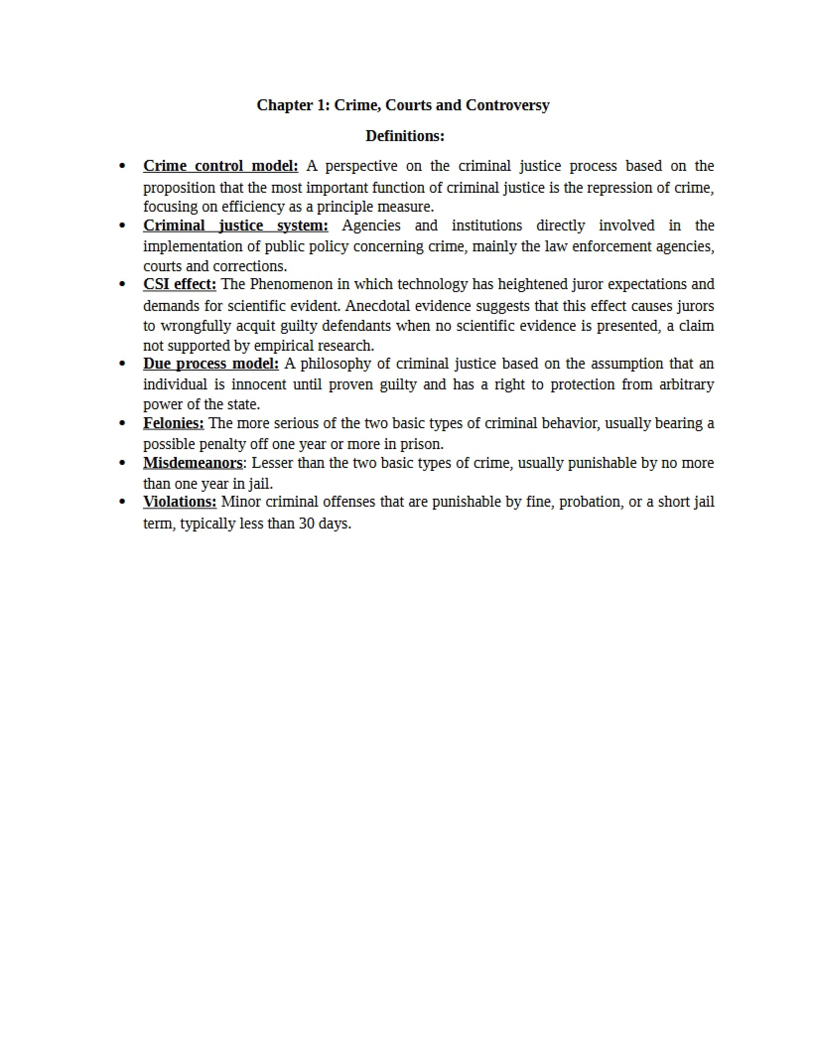 Exam 1 Study Guide Criminal Courts