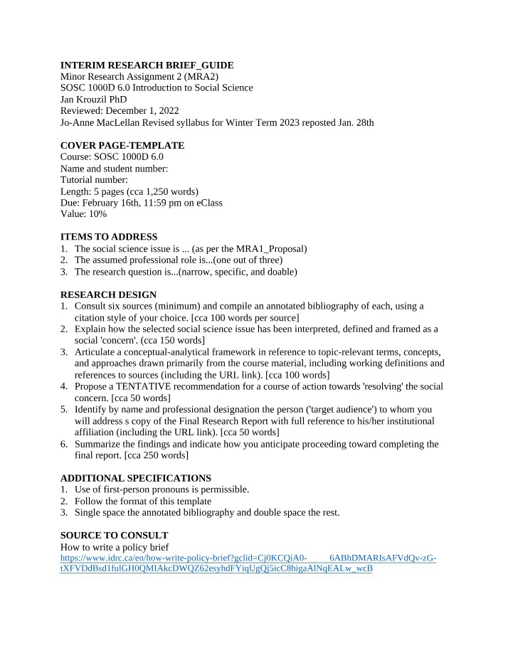 Writing a Social Science Research Brief - A Guide
