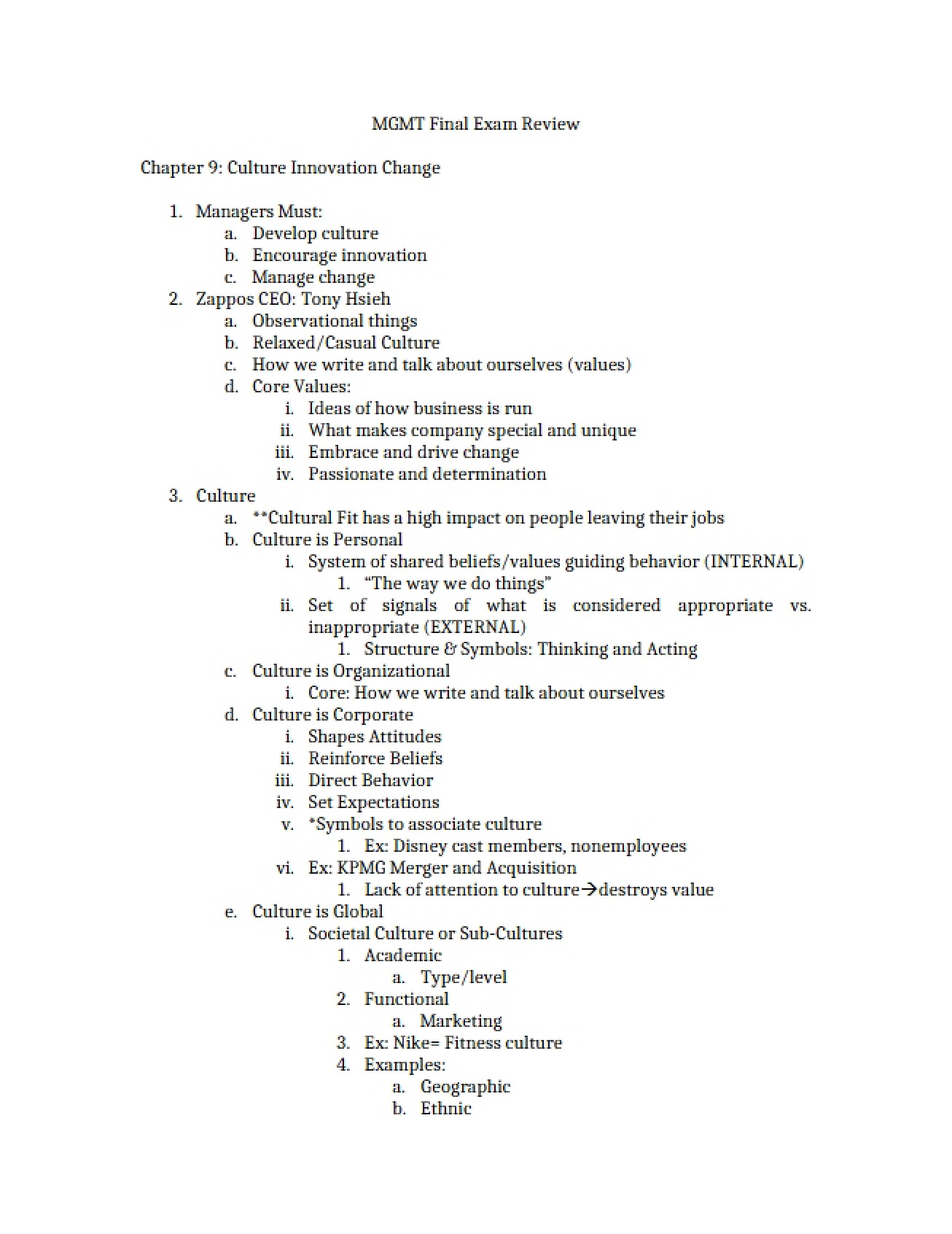 Management Final Review
