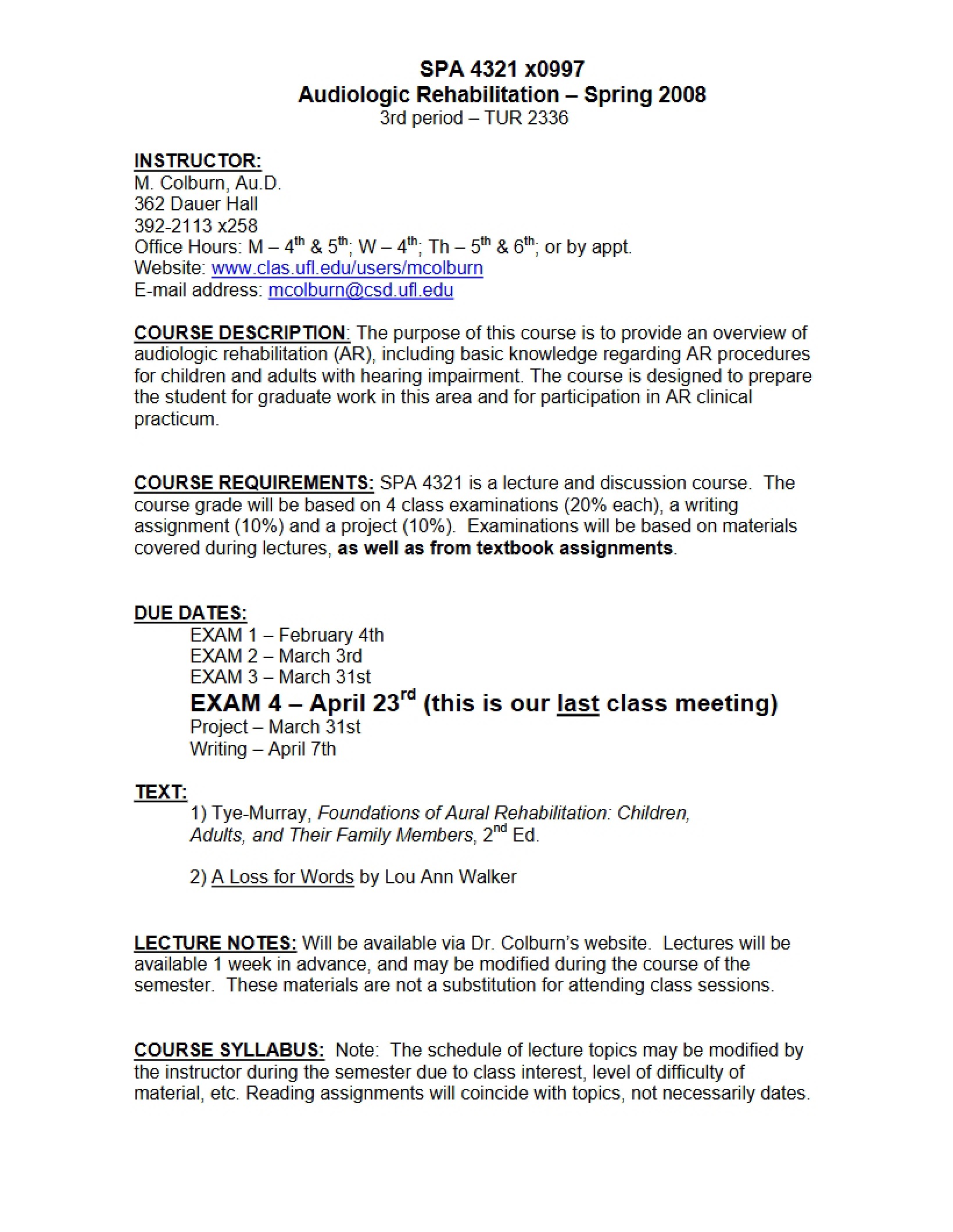 Audiologic Rehabilitation Syllabus