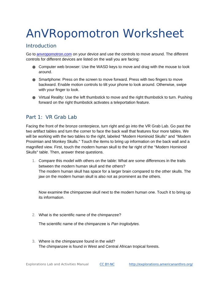Worksheet on Anthropometry