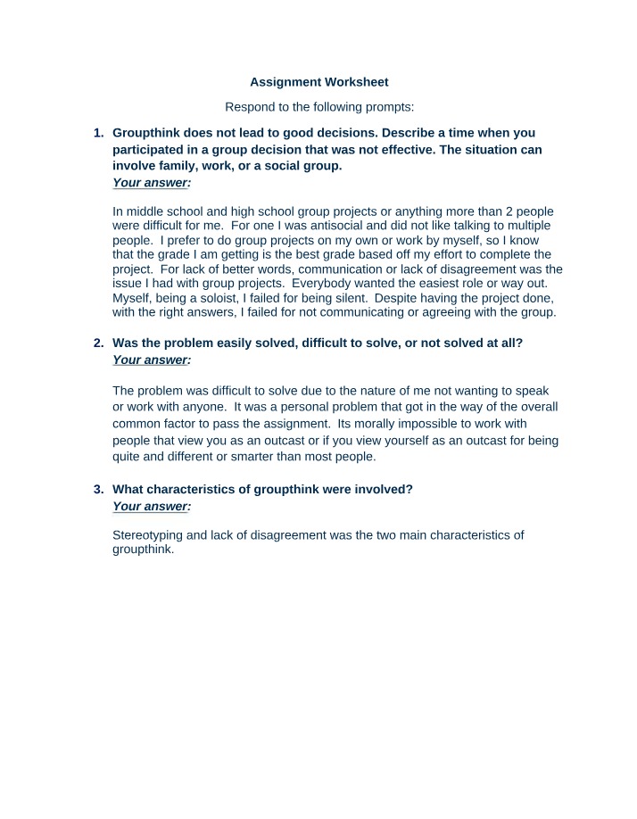 PSY101 - Course Assignment Worksheet