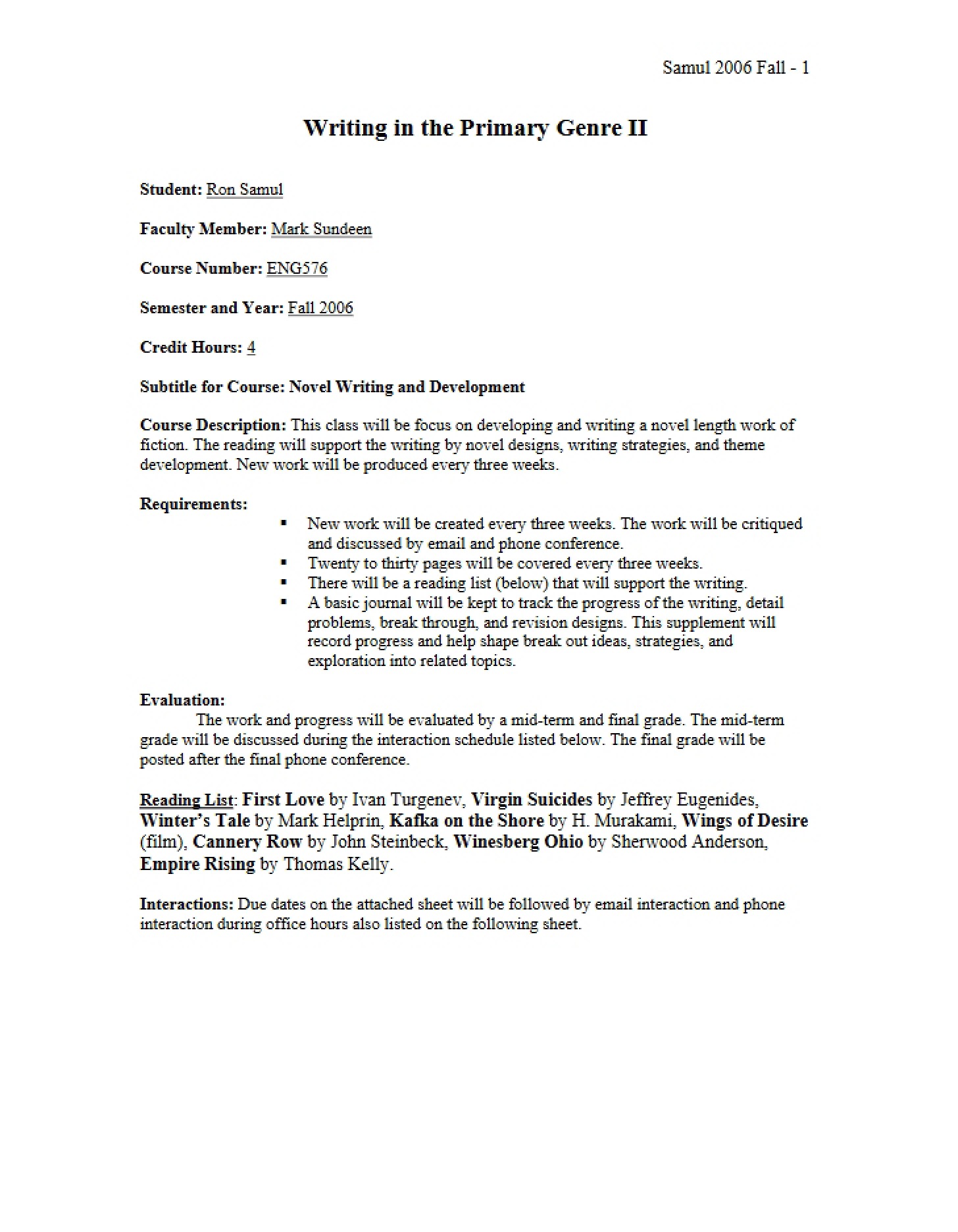 Course Syllabus