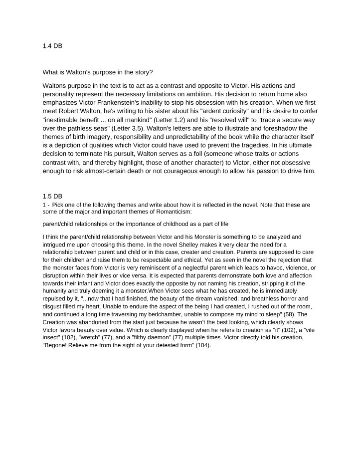 Walton's Purpose in Frankenstein - The Contrast of Ambition