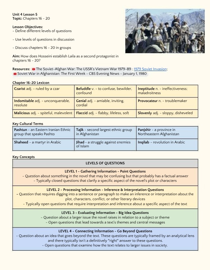 Chapters 16-20 Analysis - Unit 4 Lesson 5