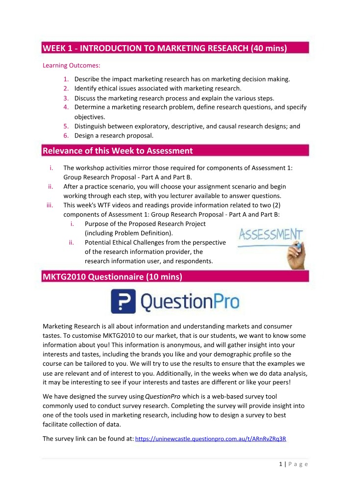Suggested Answers for MKTG2010 Workshop 1 - Introduction to Marketing Research
