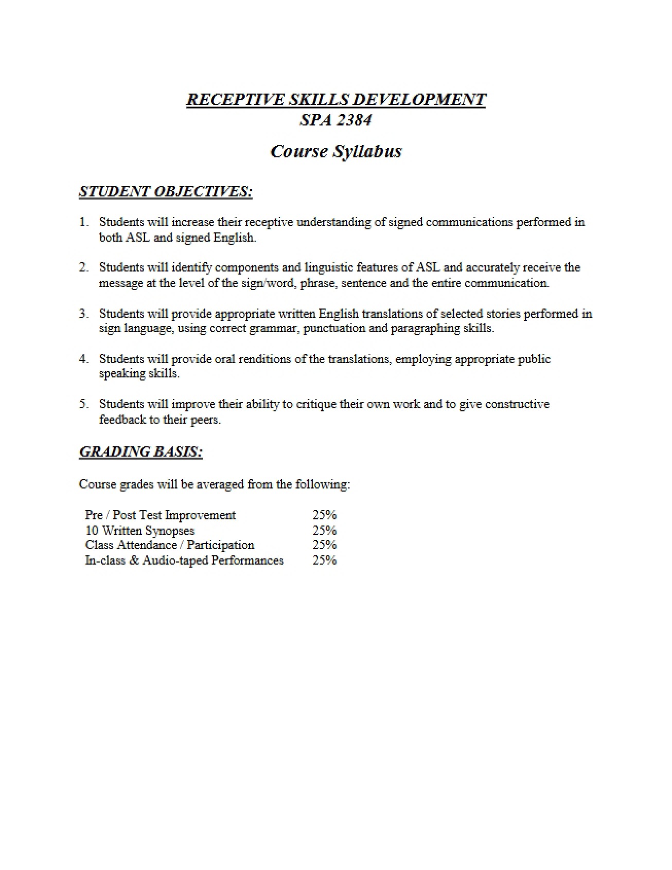 Receptive Skills Development Syllabus