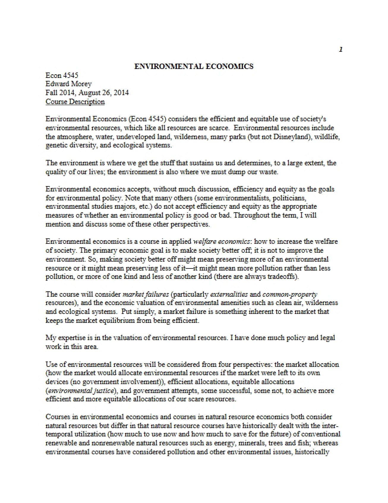 Environmental Economics Syllabus (Set 2)