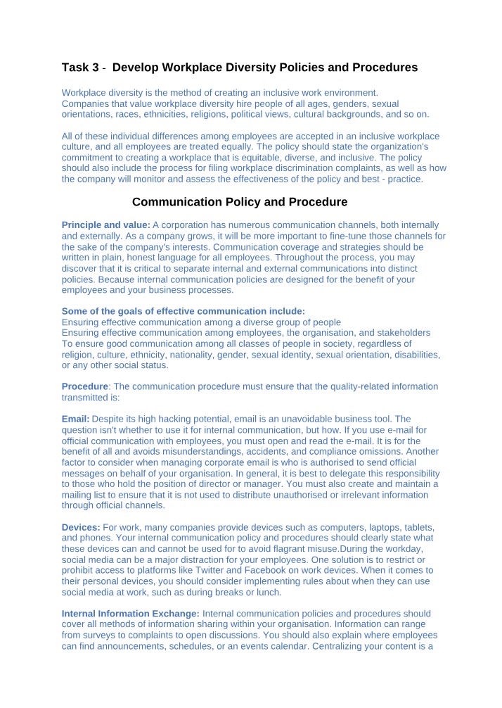 Workplace Diversity - Policies and Procedures