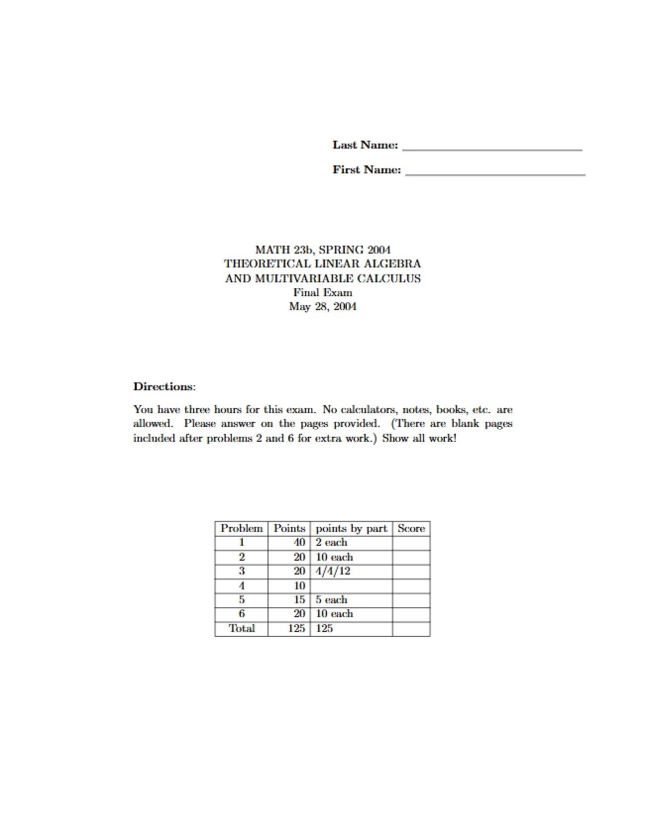 End of Term Examination